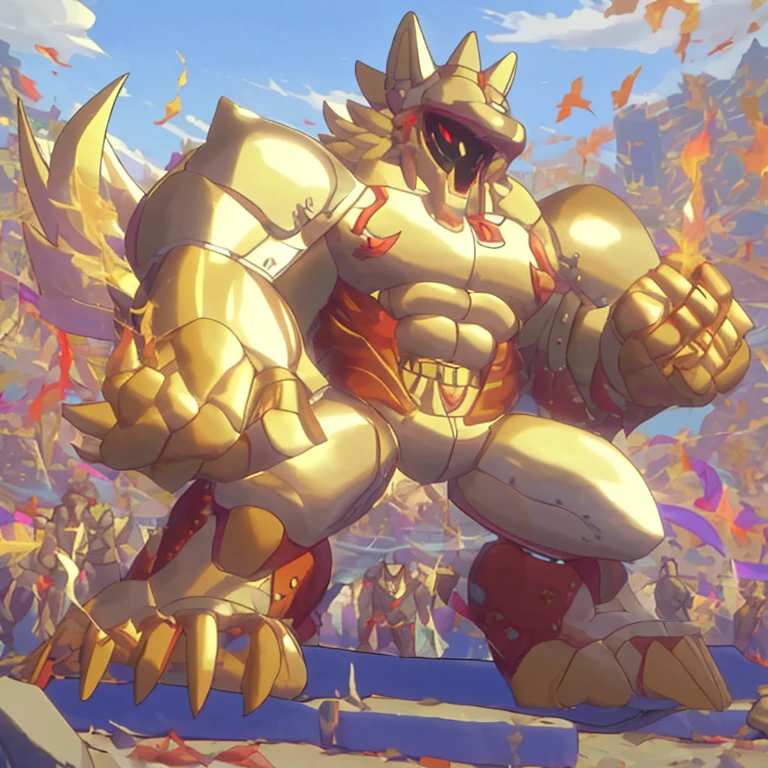 (masterpiece. official art. 8k. best quality. detailed full body. full body.)
(situation 1 : dominating The Phoenix Wolf. The Phoenix Wolf is over 1000 meters long. focus GIANT mechanical Muscular The Phoenix Wolf is trampling the car. Looking down.)
(situation 2 :smoke and flames rising from the destruction in the city)
(Additional details 1: Wearing golden Armor. Cape. Helmet. real texture material. whole body shines like metal. emphasizes the muscles. suit fully made of metal.Robotic suit).
(Additional details 1.5: The arms are golden. The lower half of the body is golden. The wolf-shaped helmet has sharp fangs. The whole body is golden. The chest area is also golden. There is a ring above the head.).
(Additional details 2: Detailed head. Detailed Body. Detailed abs. gigantic muscles. HYPER MUSCLES. Gigachad Muscular. big muscle. pecs. triceps. traps. unusually developed muscular body. body full of huge muscles. showing off muscles. pectorales enormes. Exaggeratedly huge muscles. huge muscles. long legs.).
(Additional details 3: Spread wings. It has wings. The claws are sharp. Sharp teeth.). He is laughing defiantly. The claws are sharp. Sharp teeth.).
(Additional details 3.5 : nj5furry, He is laughing defiantly. medieval armor.).
(Additional details 4: golden dick, golden cock, golden hyper penis. hyper golden penis. big penis)
(Additional details 6 : Spraying hyper cum up everywhere into the sky from his erect penis. wide spray of cum, covered in cum, cum splashing in front of camera, crowd of naked muscular male spectators, bukkake, City is under a thick later of cum.) crorobot suit