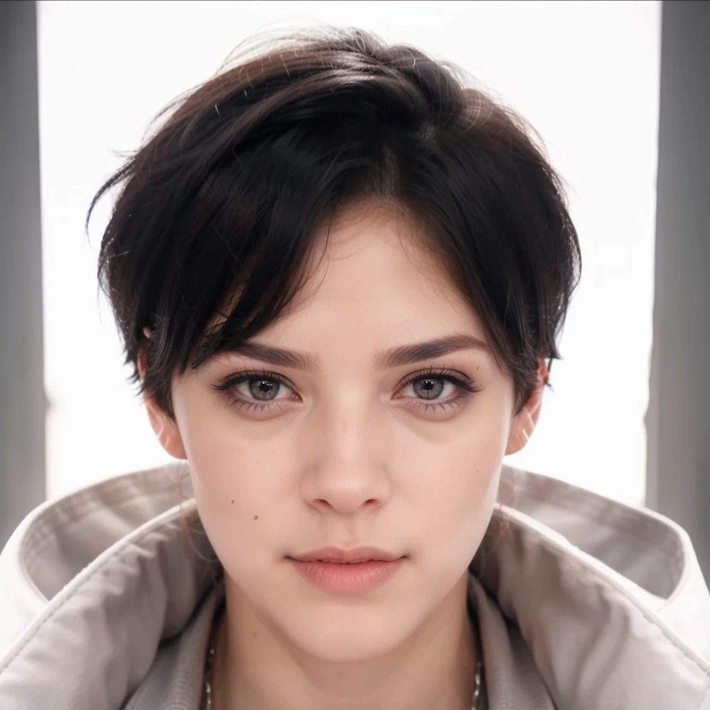 Boy, black hair, black eyes, serious sharp features, white skin, handsome, sweater, coat, good lighting, light from the front, symmetrical camera angle, Realistic, ultra realistic, HD, 8K, jaw firm, have jaw line