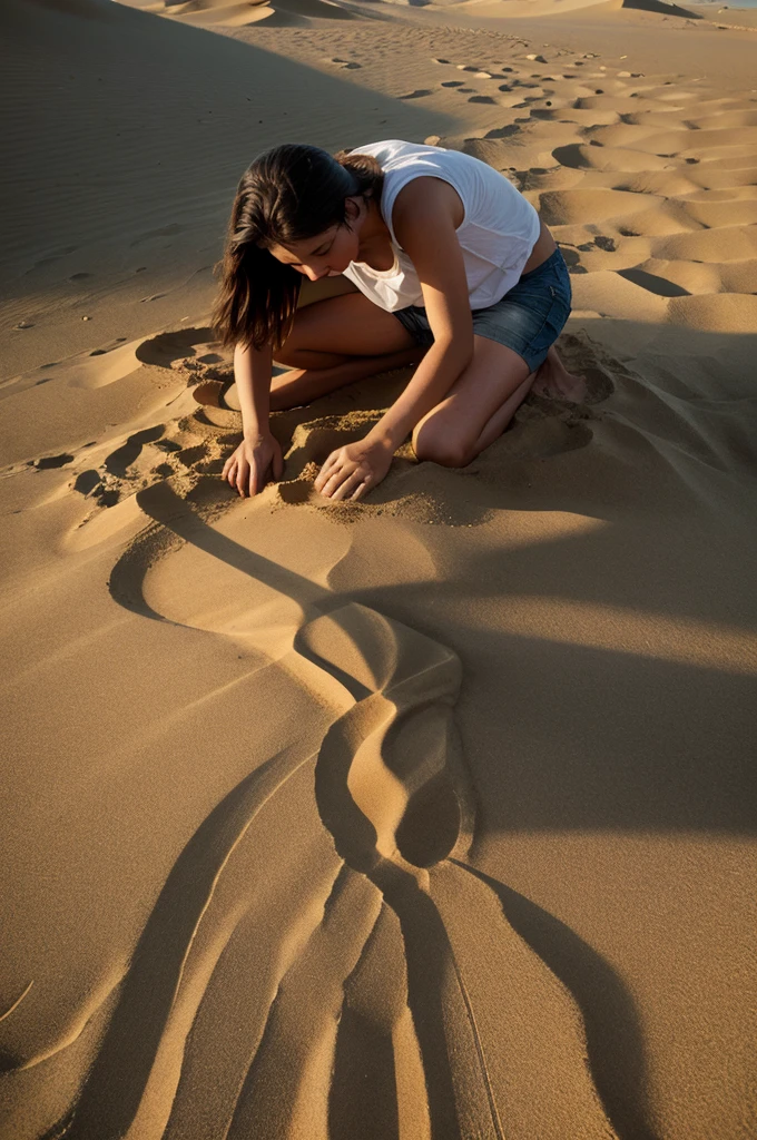 Shadow photo in sand of a 16 years girl and 16 years boy 