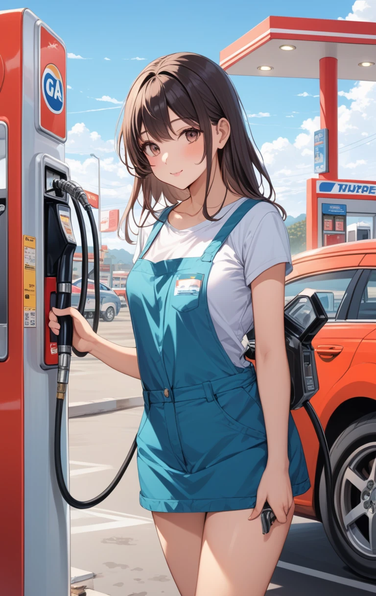 masterpiece, {Highest quality}, {{masterpiece}}, {High resolution}, Girl working at a gas station