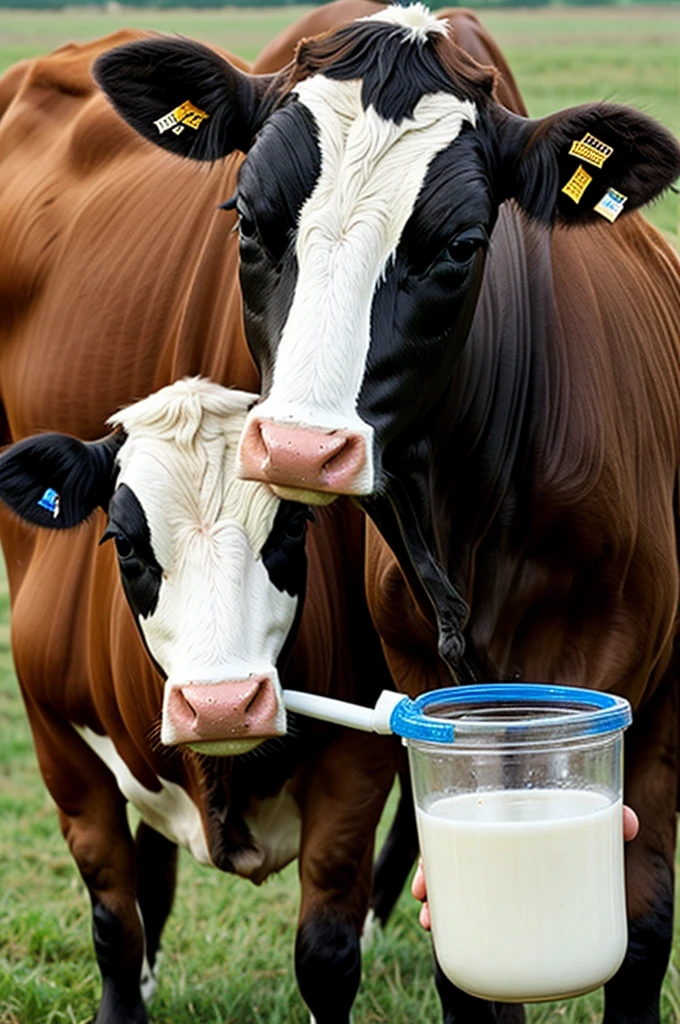 A cute cow drinking milk