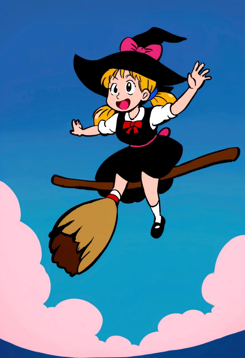 Witch&#39;s Delivery Service,Girl flying in the sky on a broom,Ghibli style,Background on life in Croatia