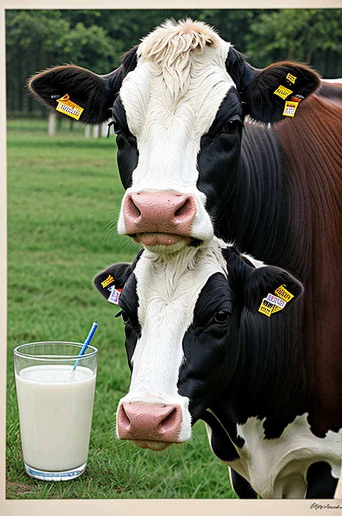 Drawing of a cow drinking milk