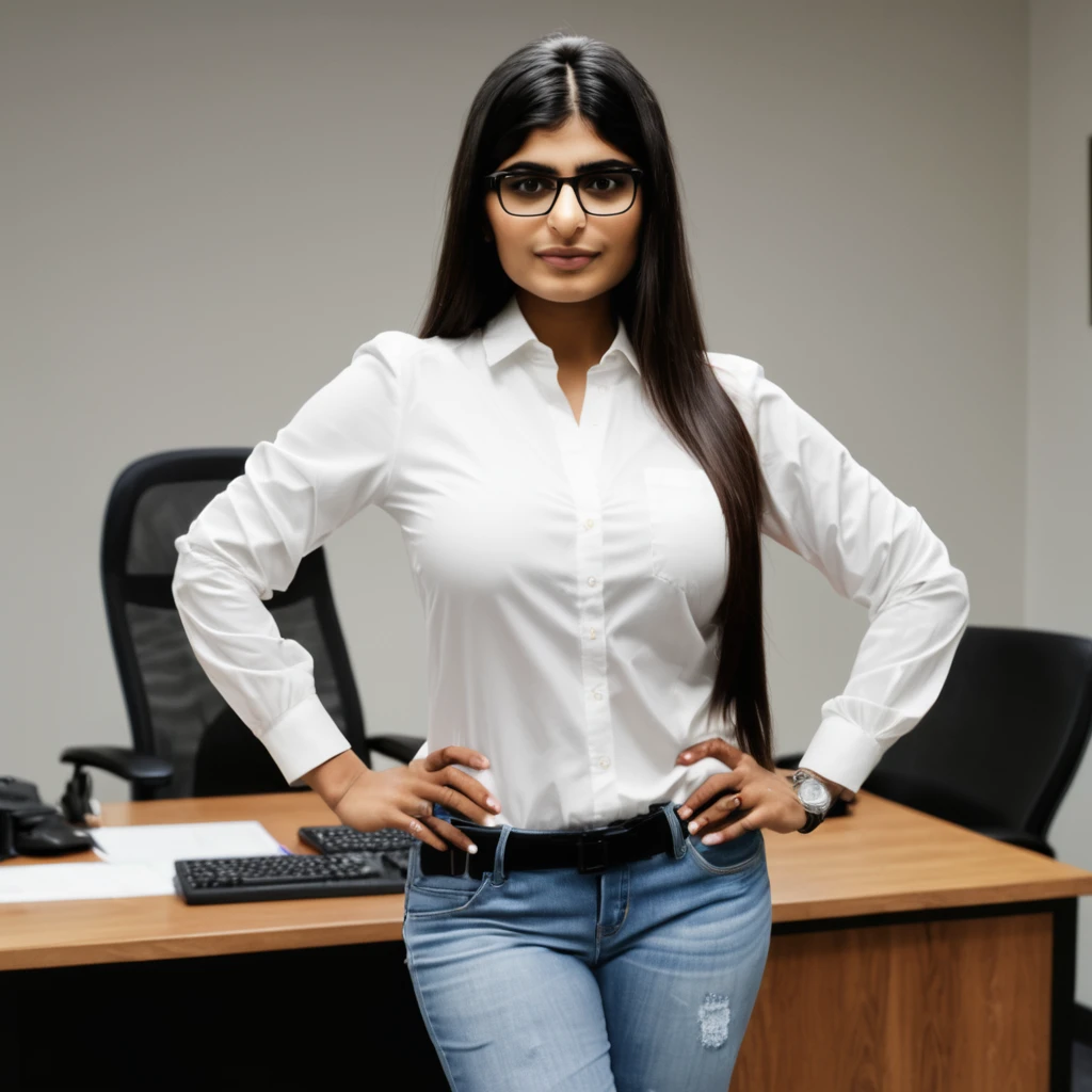 Mia khalifa standing in office 