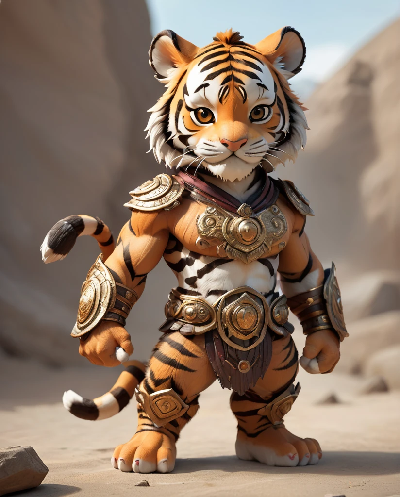 High-detail images Tiger Warrior cute Full Body Shot Looking this way
