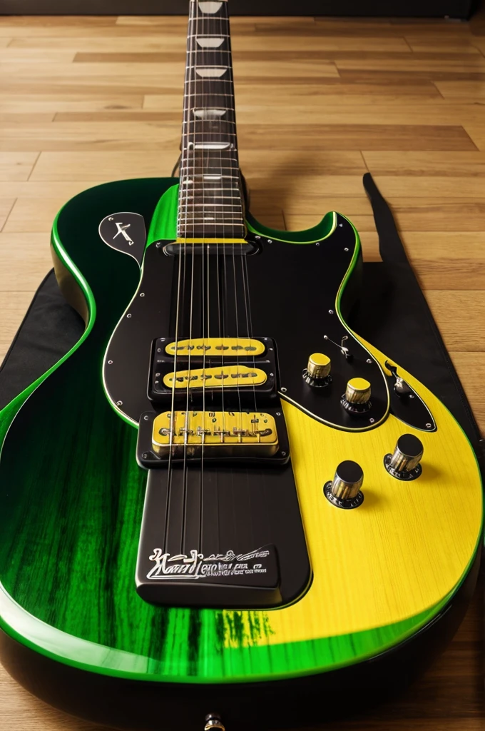 I want a guitar with green music venom coming out with yellow voltage around it