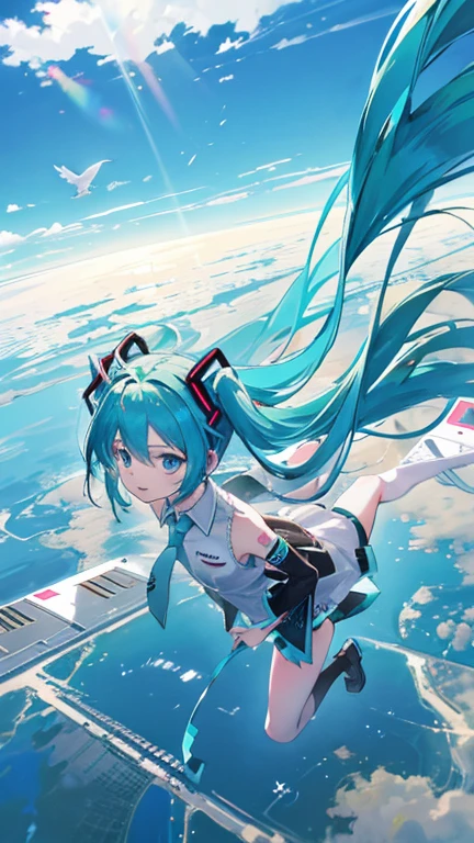 Intense molestation ,Hatsune Miku skydiving with a bird in the air