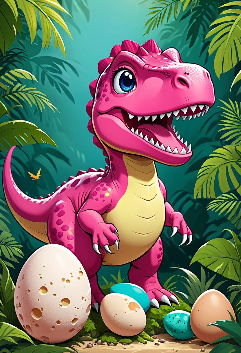 Cute pink Tyrannosaurus Rex,Dinosaur eggs in a bird's nest