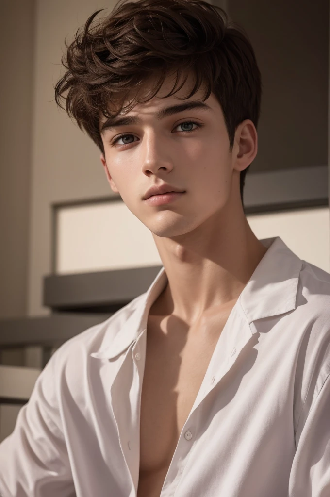 Photograph of a 20 year old man, face perfect, work of art