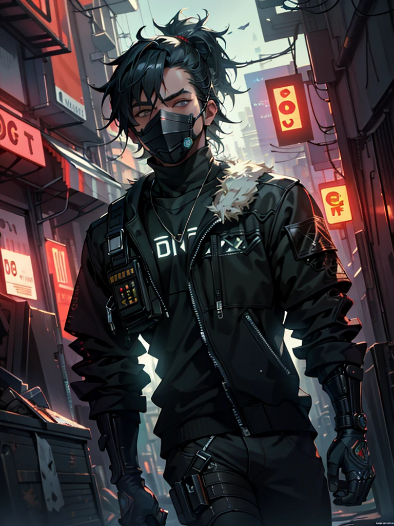 ultra detail, high resolution, ultra detailed, best quality, amazing, top quality, extremely detailed CG unity 8k wallpaper, cinematic lighting, cyberpunk, dark boy, trash gang facemask