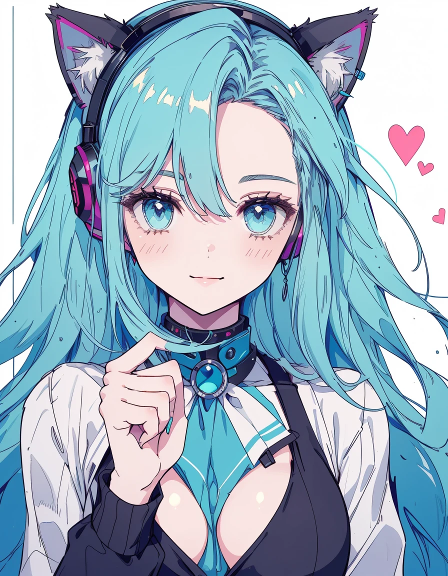 cyber punk, Undine, bikini, smile, ((masterpiece, best quality:1.5)), ((Beautiful detailed cat aqua eyes:1.2)), cat ears, pale skin, medium breasts, beautiful hands, beautiful fingers, EasyNegative