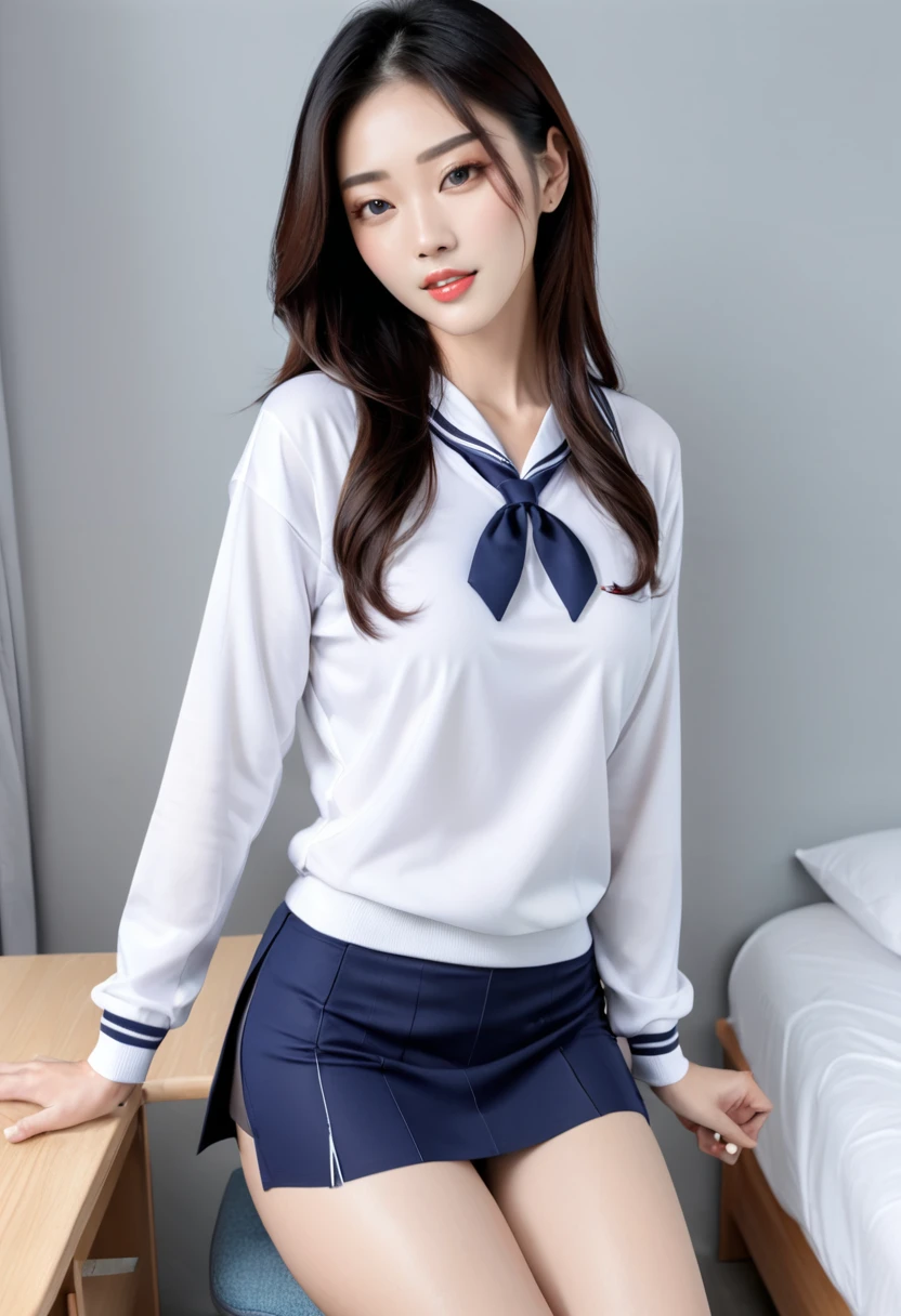 Sailor suit uniform high school student Very delicate and beautiful School sexy White loose socks machine Erotic Gal