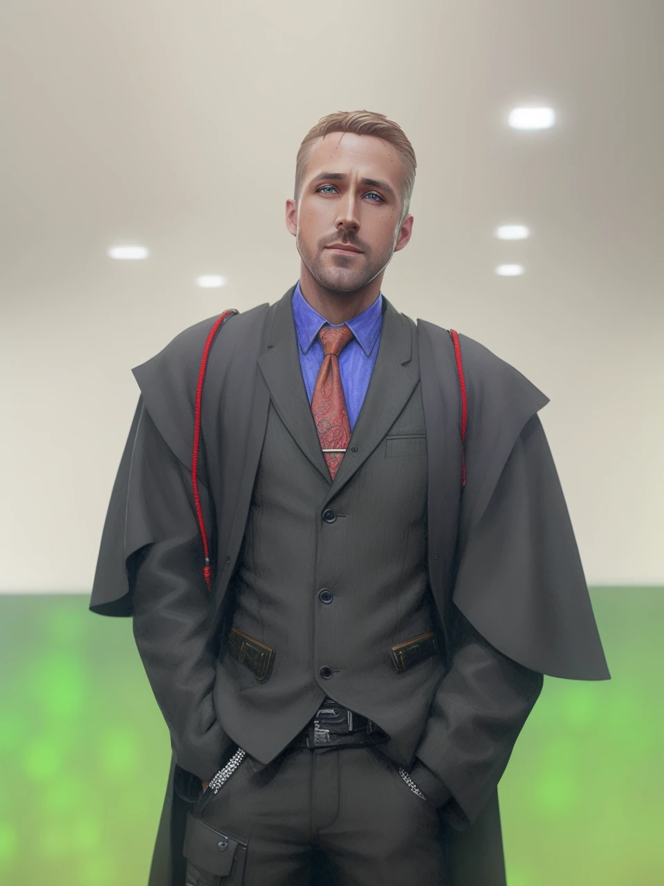 40yo Ryan Gosling from Blade Runner 2049, digital glitch, (poster:1.6), poster on wall, movie poster, portrait, ((Tilt-shift))
wearing old brown sheepskin coat whit dirty wool colar,
(japanese rock garden and pond:1.2), koi carp, (((bonsai))), ((high-tech interior style and futurism)), (((highly detailed face))),
((ultradetaled face and skin texture)), intricately detailed, fine details, hyperdetailed, raytracing, subsurface scattering, diffused soft lighting, shallow depth of field, by Oliver Wetter,