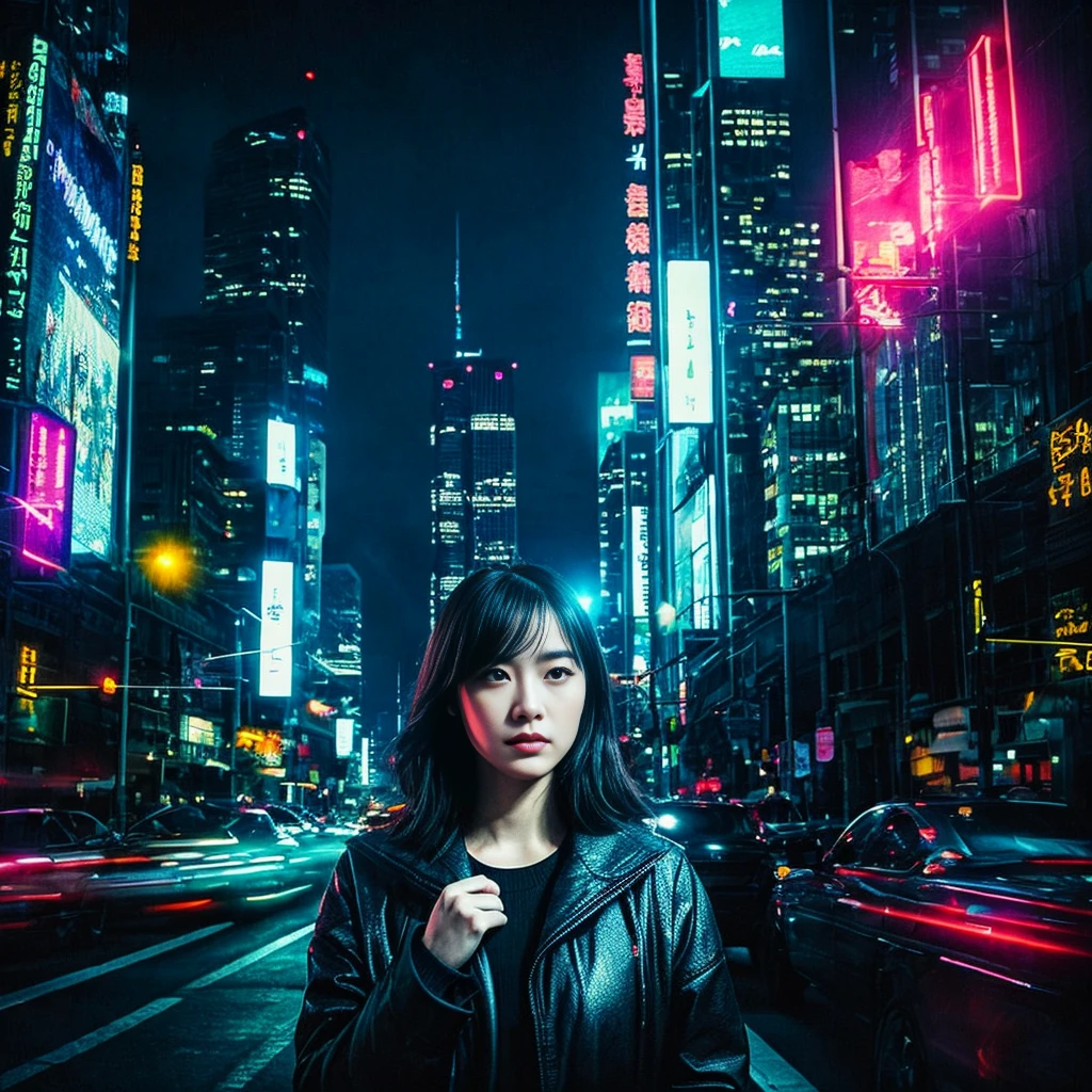 Reflecting themes of suspense and revenge、Design in a dark and mysterious illustration style。With the night view of the city in the background、Draw the main character in disguise。This protagonist is、A woman with a desire for revenge、He has sharp eyes and a calm expression.。Behind her、Lined with neon-lit skyscrapers、It exudes a city night atmosphere.。 The protagonist is stylishly dressed、It gives off the feeling of having a secret.。She had a smartphone in one hand、In the other hand, you can see a notebook with secret plans written on it.。Behind her、I could see the vague silhouettes of the two people she was aiming for.、showing that he is the target of her schemes.。 The background color is、To express the coldness of the city night、Deep blue or purple、And use neon pink and yellow colors.。The protagonist is placed in the center.、Create a design that captures the moment when she decides to put her plan into action.。 Provide visuals that epitomize a story of revenge and deception。This visual is、Make a deep impression on the listener、
。 High resolution, masterpiece, Highest quality, Intricate details, Very detailed, Clear focus, Delicate skin, practical skin texture, texture, Delicate eyes, Professional, 4K, Shot with Canon, 85mm, Shallow and deep, Kodak Vision Color, Exactly, Very detailed, photograph_\(Extremist\), photographpractical, practical, Post-processing, Maximum details, Roughness, Real Life, Extremist practical, Photorealism, photographgraphy, 8K Ultra HD, photographgraphy