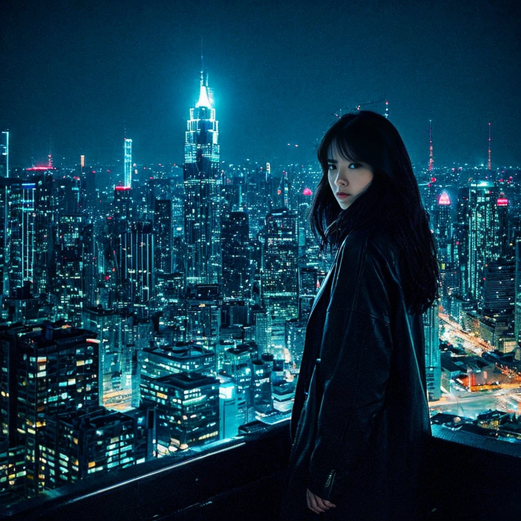 
Reflecting themes of suspense and revenge、Design in a dark and mysterious illustration style。With the night view of the city in the background、Draw the main character in disguise。This protagonist is、A woman with a desire for revenge、He has sharp eyes and a calm expression.。Behind her、Lined with neon-lit skyscrapers、It exudes a city night atmosphere.。 The protagonist is stylishly dressed、It gives off the feeling of having a secret.。She had a smartphone in one hand、In the other hand, you can see a notebook with secret plans written on it.。Behind her、I could see the vague silhouettes of the two people she was aiming for.、showing that he is the target of her schemes.。 The background color is、To express the coldness of the city night、Deep blue or purple、And use neon pink and yellow colors.。The protagonist is placed in the center.、Create a design that captures the moment when she decides to put her plan into action.。 Provide visuals that epitomize a story of revenge and deception。This visual is、Make a deep impression on the listener、 
。 High resolution, masterpiece, Highest quality, Intricate details, Very detailed, Clear focus, Delicate skin, practical skin texture, texture, Delicate eyes, Professional, 4K, Shot with Canon, 85mm, Shallow and deep,  Kodak Vision Color, Exactly, Very detailed, photograph_\(Extremist\), photographpractical, practical, Post-processing, Maximum details, Roughness, Real Life, Extremist practical, Photorealism, photographgraphy, 8K Ultra HD, photographgraphy