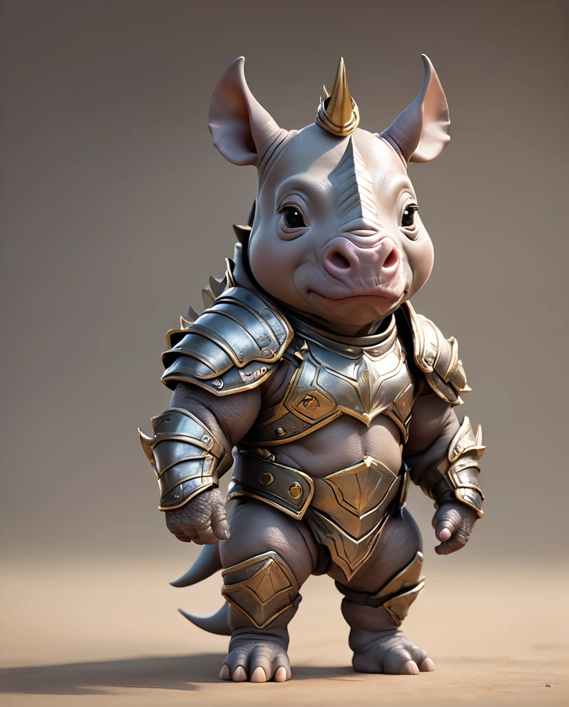 High-detail images Rhino Baby Warrior Wearing armor cute Full Body Shot Looking this way