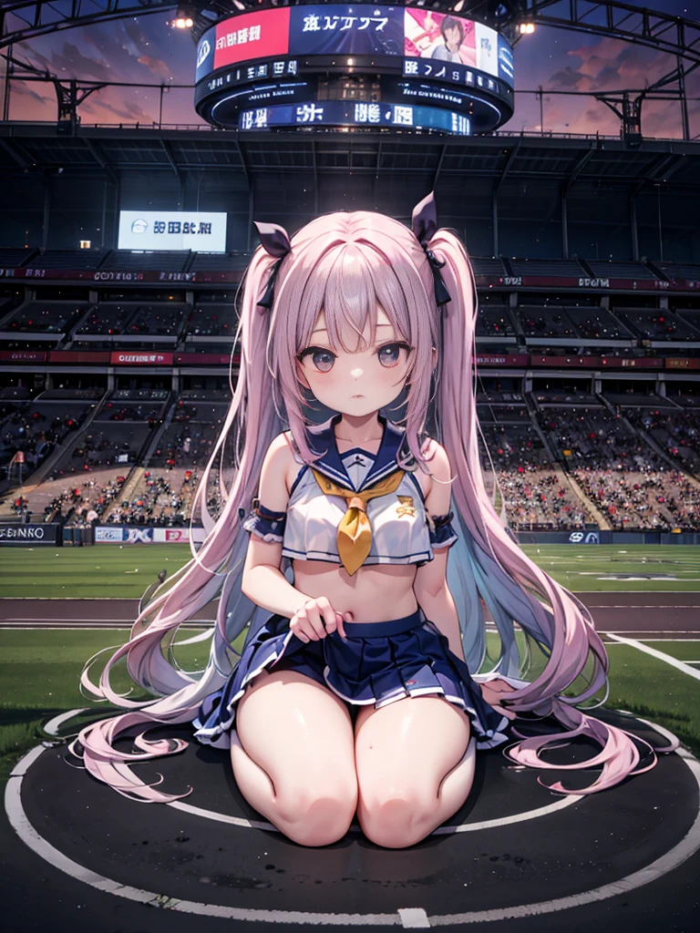 RAW Photos, Highest quality, High resolution, Very detailed、 8K image quality、Cheerleader、skirt、、Stadium、Spread your legs、Nipples are see-through with sweat