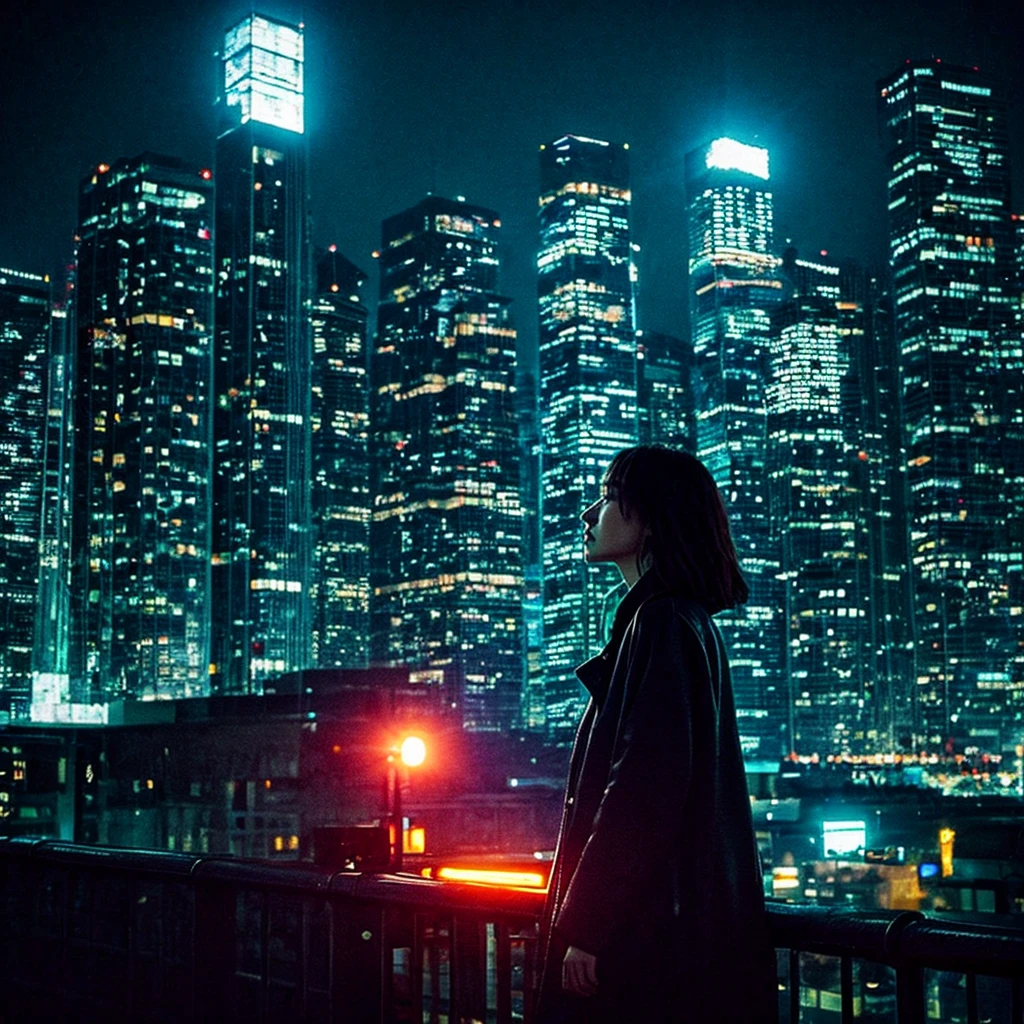 
Reflecting themes of suspense and revenge、Design in a dark and mysterious illustration style。With the night view of the city in the background、Draw the main character in disguise。This protagonist is、A woman with a desire for revenge、He has sharp eyes and a calm expression.。Behind her、Lined with neon-lit skyscrapers、It exudes a city night atmosphere.。 The protagonist is stylishly dressed、It gives off the feeling of having a secret.。She had a smartphone in one hand、In the other hand, you can see a notebook with secret plans written on it.。Behind her、I could see the vague silhouettes of the two people she was aiming for.、showing that he is the target of her schemes.。 The background color is、To express the coldness of the city night、Deep blue or purple、And use neon pink and yellow colors.。The protagonist is placed in the center.、Create a design that captures the moment when she decides to put her plan into action.。 Provide visuals that epitomize a story of revenge and deception。This visual iake a deep impression on the listener、 
。 High resolution, masterpiece, Highest quality, Intricate details, Very detailed, Clear focus, Delicate skin, practical skin texture, texture, Delicate eyes, Professional, 4K, Shot with Canon, 85mm, Shallow and deep,  Kodak Vision Color, Exactly, Very detailed, photograph_\(Extremist\), photographpractical, practical, Post-processing, Maximum details, Roughness, Real Life, Extremist practical, Photorealism, photographgraphy, 8K Ultra HD, photographgraphy