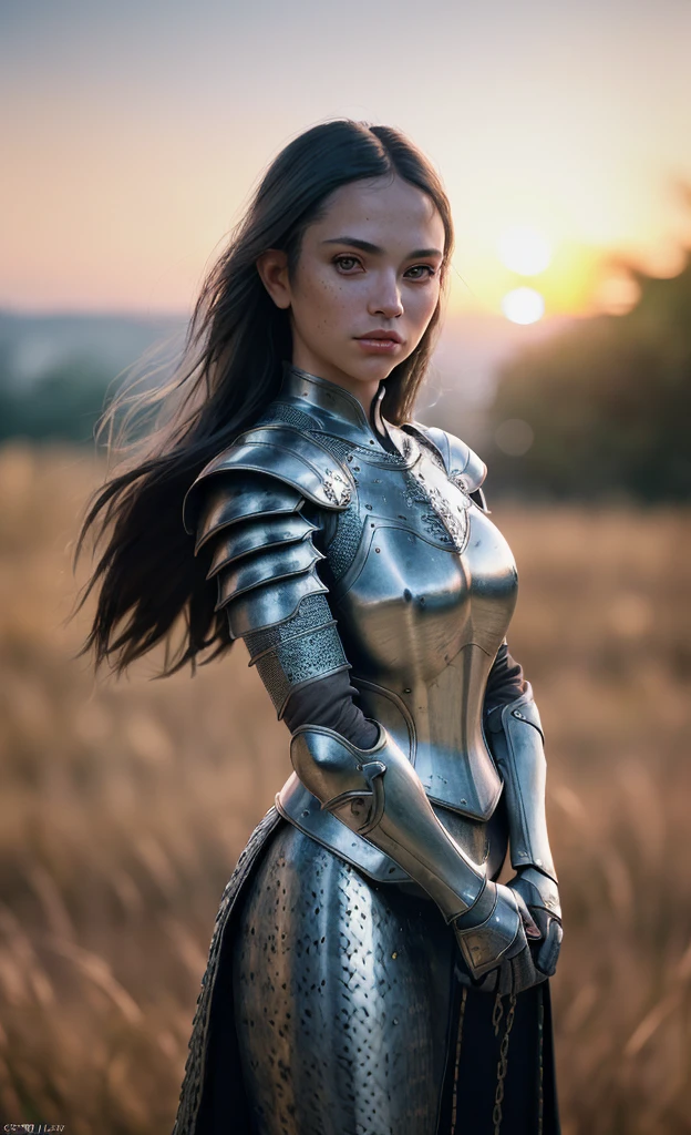 (masterpiece), (extremely intricate:1.3), (realistic), portrait of a girl, the most beautiful in the world, (medieval armor), metal reflections, upper body, outdoors, intense sunlight, far away castle, professional photograph of a stunning woman detailed, sharp focus, dramatic, award winning, cinematic lighting, octane render  unreal engine,  volumetrics dtx, (film grain, blurry background, blurry foreground, bokeh, depth of field, sunset, motion blur:1.3), chainmail
