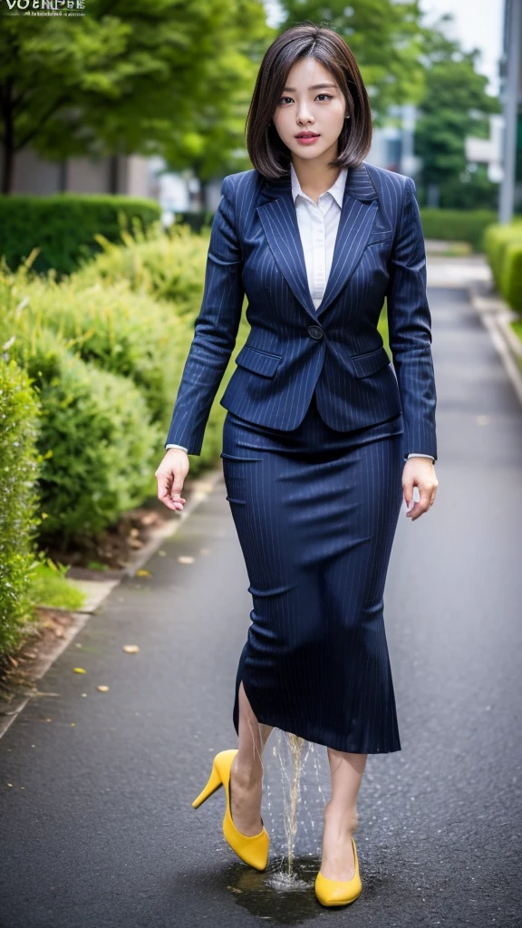 (masutepiece,High quality,16k:1.1),(depth of fields:1.3) ,((front body:1.35)),Japanese ,Woman, ((business suit, black vertical striped pencil skirt )), tights,huge breasts, voluptuous, thicc, curvy,(Looking at Viewer:1.3),(full body shot:1.2),(Beautiful Morning view of town:1.2),peeing self, wetting her clothes, can't hold her pee face, wetting herself desperate, pee desperation pose, her body can't hold her pee and wets herself ultra desperate in the middle of the cicty in absolute desperaton wetting herself, pee runing down her legs, standing up, hyper pee desperate face, big pee pudle