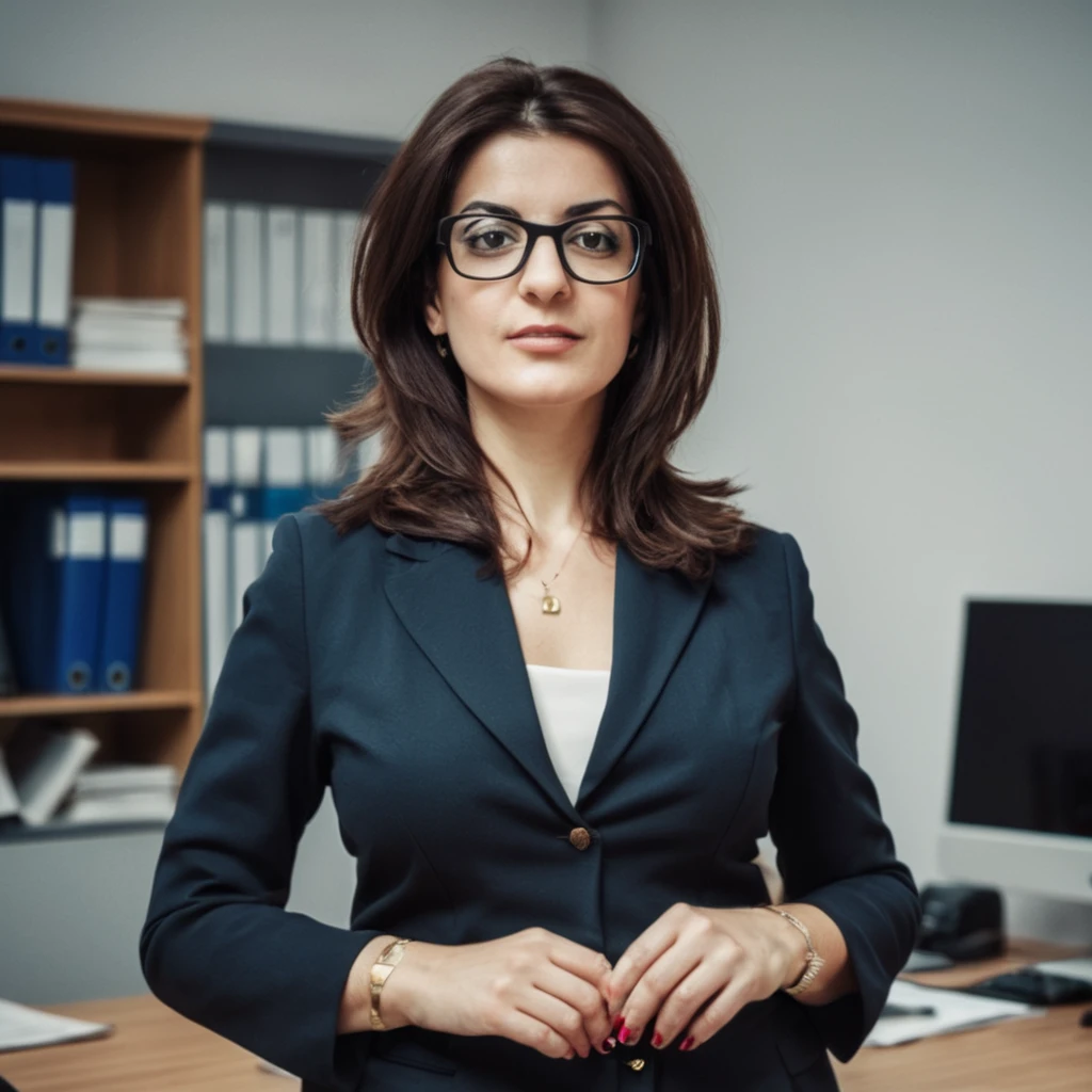 Glasses Nesrin cevadzade standing in office