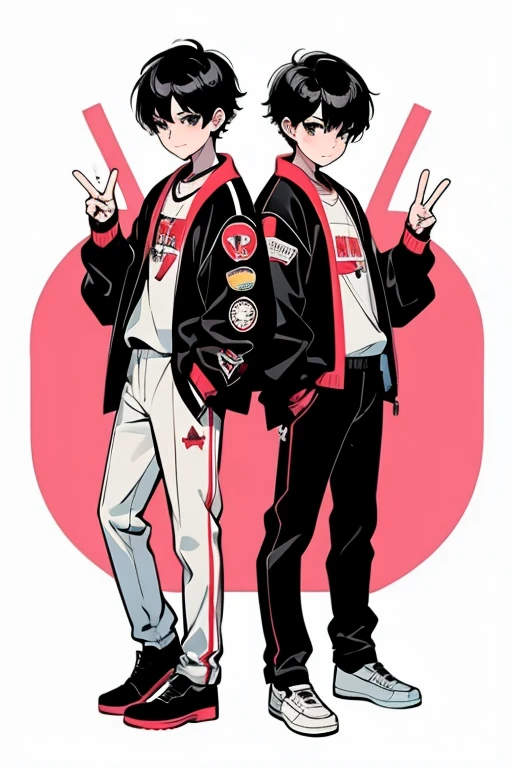 2Boy,Back to Back,Double Peace Sign,Portrait,Full Body Shot