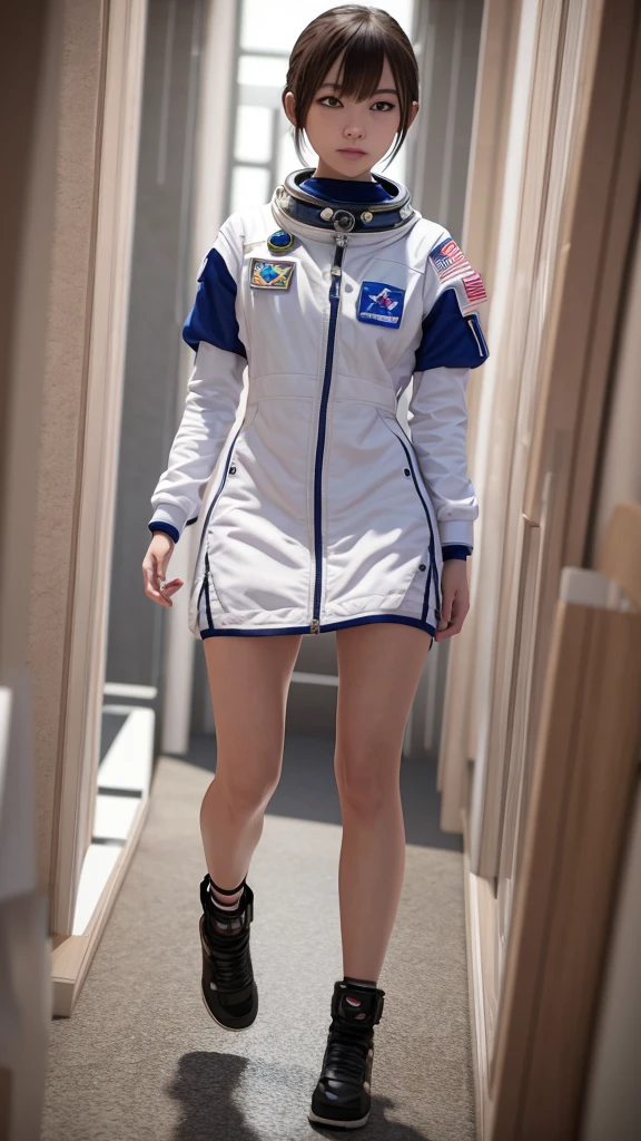 Anime girl in a short dress walking down a hallway, Portrait Anime Astronaut Girl, Dressed in an astronaut costume, On the space station, On the space station, On the space station, Dreamy Cyberpunk Girl, Anime-style 3D, Trending on cgstation, Perfect android girl, 3d rendering character art 8k, Trending on cgstation, sakimichan hdri