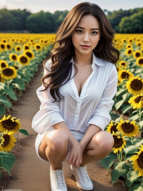 Araaf woman close-up, ของผู้หญิงlong hairชาวเอเชียตะวันออกเฉียงใต้ที่มีใบหน้ากลม, ,ผมหางม้าlong hair,float up, black eyes, staring at the viewer, abdominal muscles, shiny body, Large chest 36 inches, morning sun, (sexy poses), ((face details)), realistic, Masterpiece, Highest quality, lens flare, shade, Thai chat set, t-shirt, long hair,black eyes,abdominal muscles, The body is beautiful and strong., rounded chest, (digital painting, HDR, high contrast),