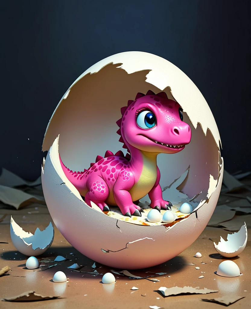 Interesting illustrations:Pink little dinosaur in a broken eggshell,Lovely