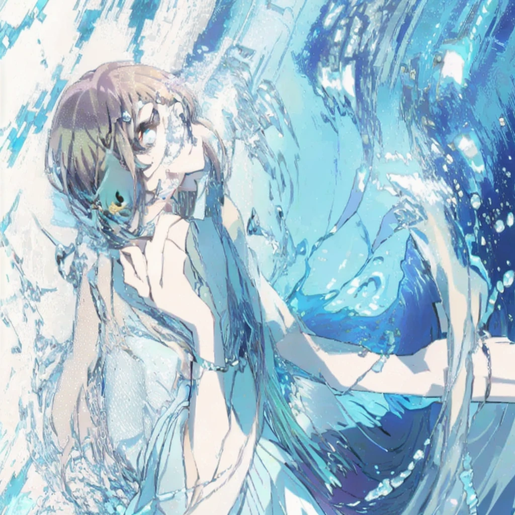 anime, a girl in a white dress is floating in the water, wallpaper anime blue water, anime land of the lustrous, key visual, closeup fantasy with water magic, anime girl walking on water, detailed key anime art, ethereal anime, anime key visual of elegant, iridescence water elemental, water element, sword and wand – water, water fairy