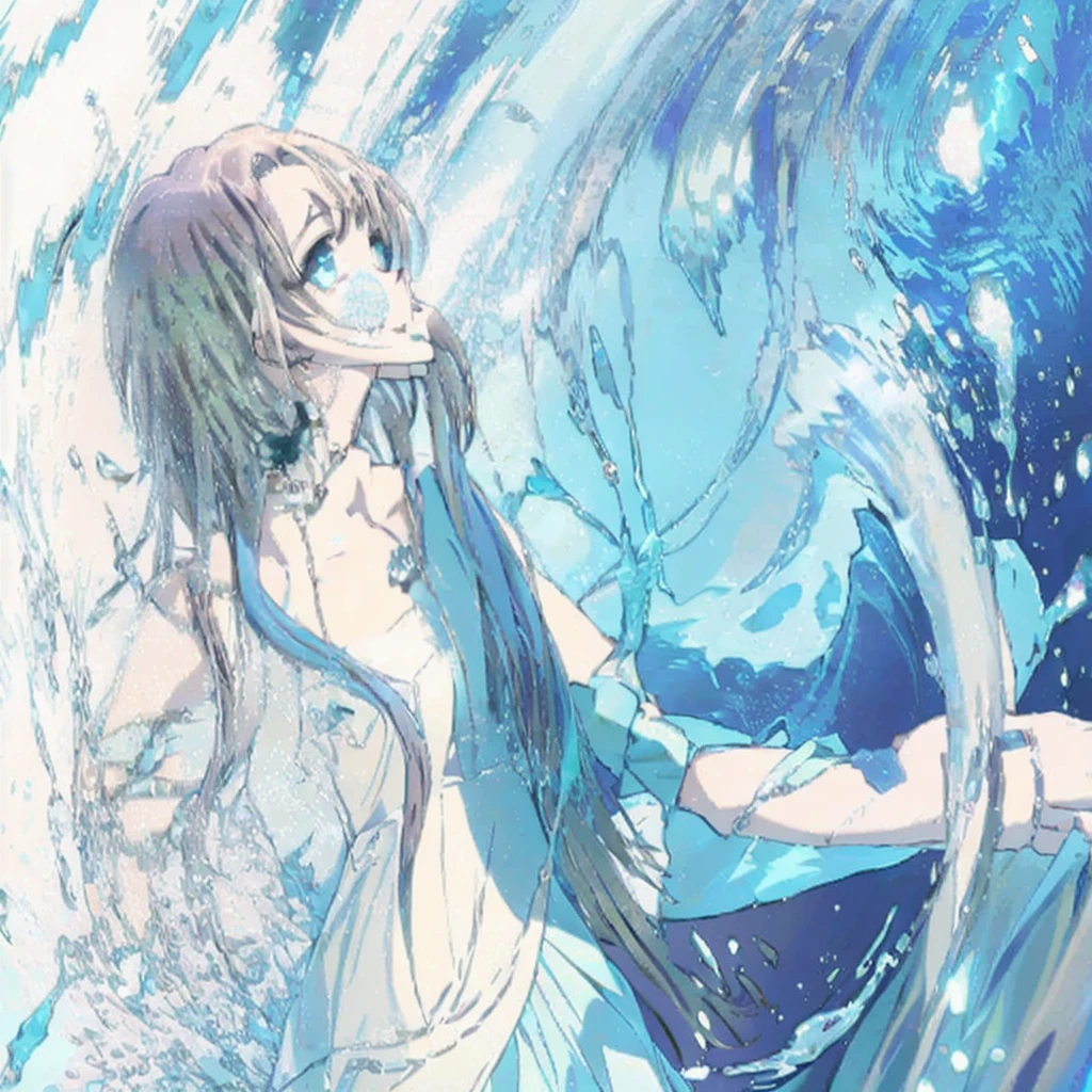 anime, a girl in a white dress is floating in the water, wallpaper anime blue water, anime land of the lustrous, key visual, closeup fantasy with water magic, anime girl walking on water, detailed key anime art, ethereal anime, anime key visual of elegant, iridescence water elemental, water element, sword and wand – water, water fairy