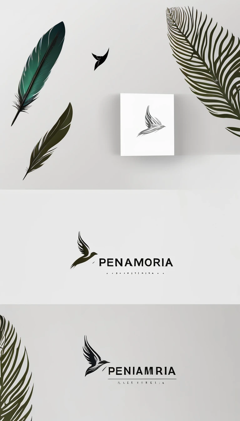 A minimal, modern, simple, cinematic logo design for the brand “Penamemoria". Create a modern, minimalistic, high-quality, logo of a bird feather