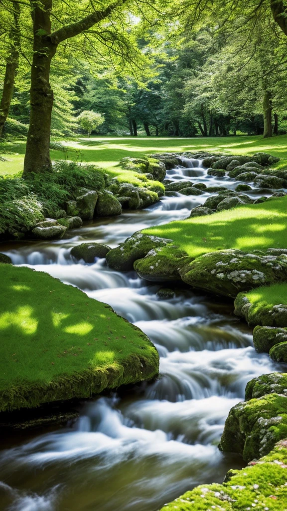 tmasterpiece,super detailing,best qualtiy,Perfectcomposition,A high resolution,Natural soft light,Photographic realism style,SLR shooting effect,8K。Summer woods,A big tree by the stream,lawns,sonoko,benches,Woods in the distance,Sunny breeze