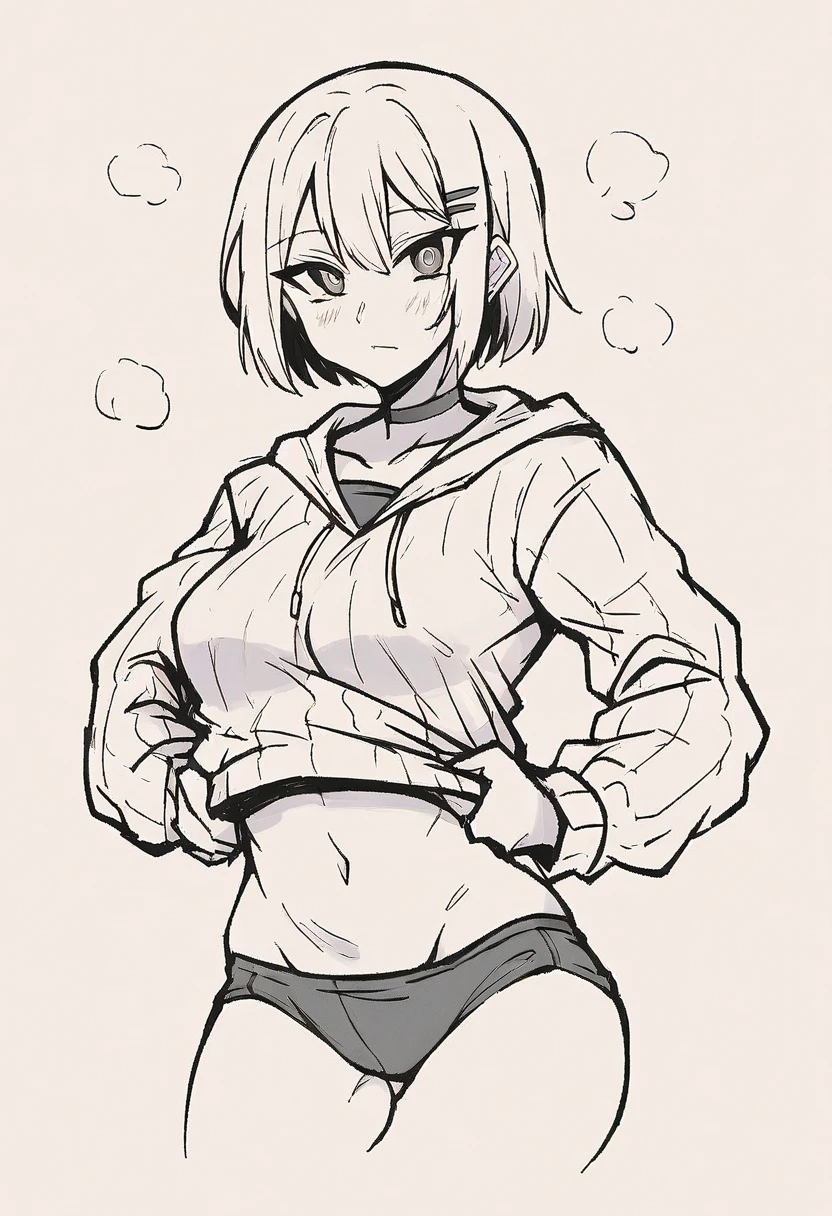 ((sexy girl ,gyaru))nsfw,glamorous, forehead, voluptuous, curvy, hoodie, mini skirt, looking at viewer, low twintails, black hair, droopy eyes,out the ass,stand,cute smiling,