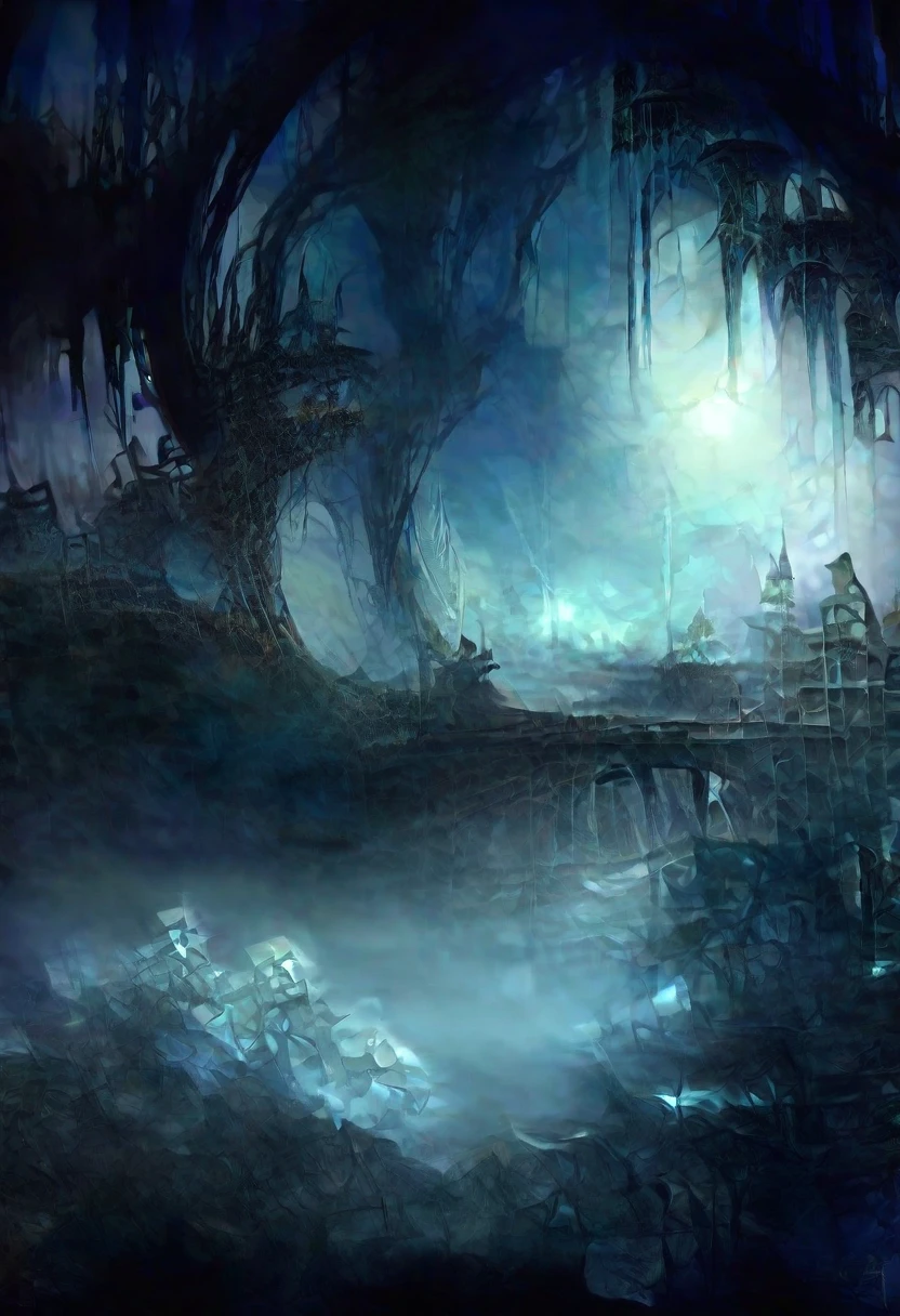 ((masterpiece)), (anime:1.3), ((Highest quality)), (Abstract art:1.5), (High resolution), (pale colour), Wide Shot, (Fractal structure:1.5), , landscape, (beautiful), (Biological atmosphere), deep sea, (pretty girl),  beautiful白い髪,  transparent　Glass　ice　mirror　Blue rose　water晶 透き通っている　water　Prism Photoreal　３DCG　photograph