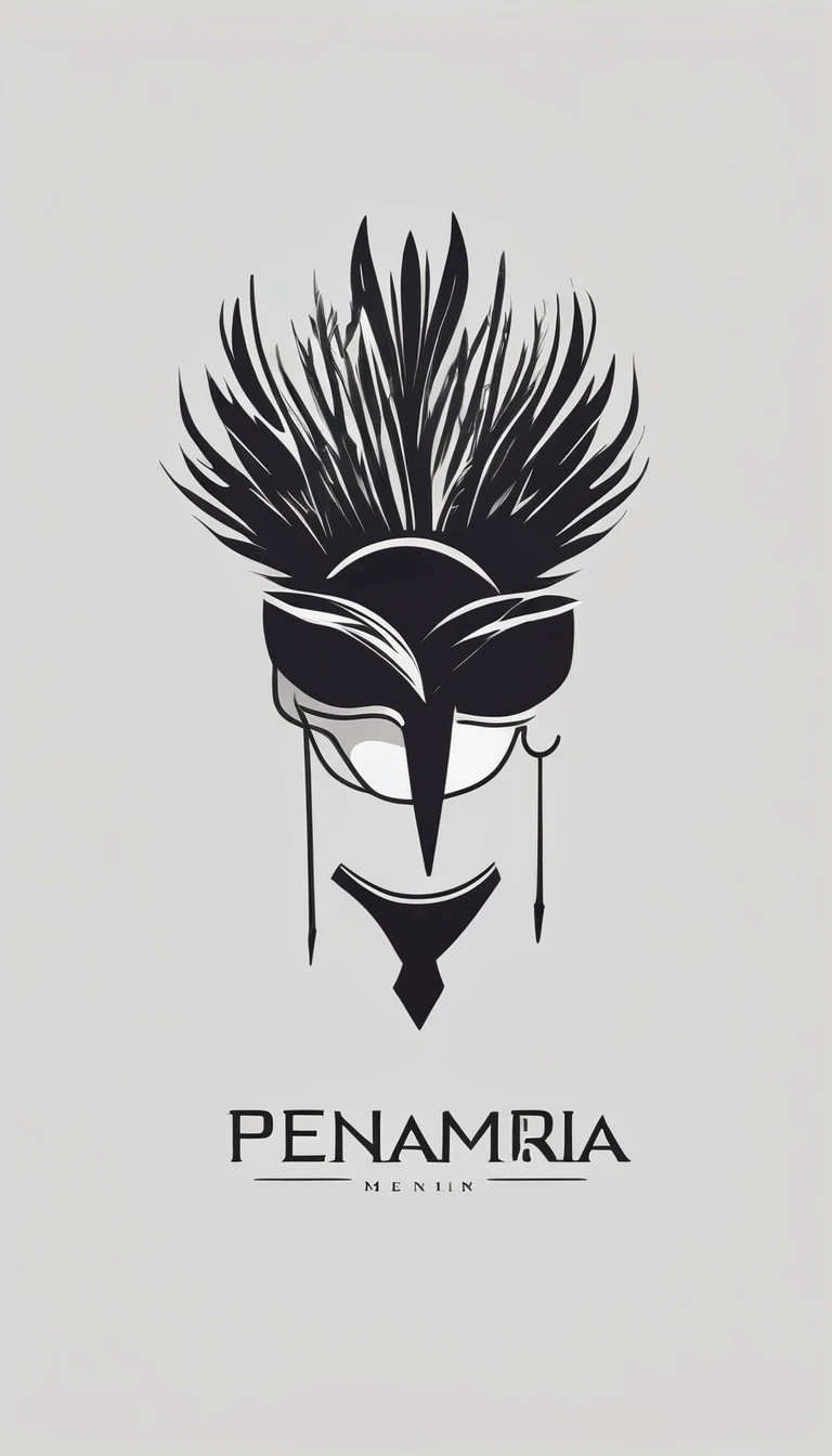 A minimal, modern, simple, cinematic logotype of a boy with a head full of feathers for the brand “Penamemoria" .