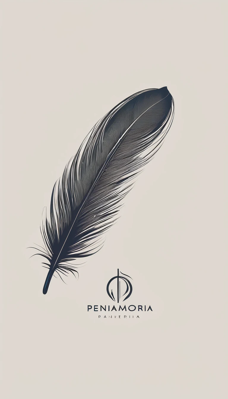 A minimal, modern, simple, cinematic logo design for the brand “Penamemoria". Create a modern, minimalistic, high-quality, logo of a bird feather