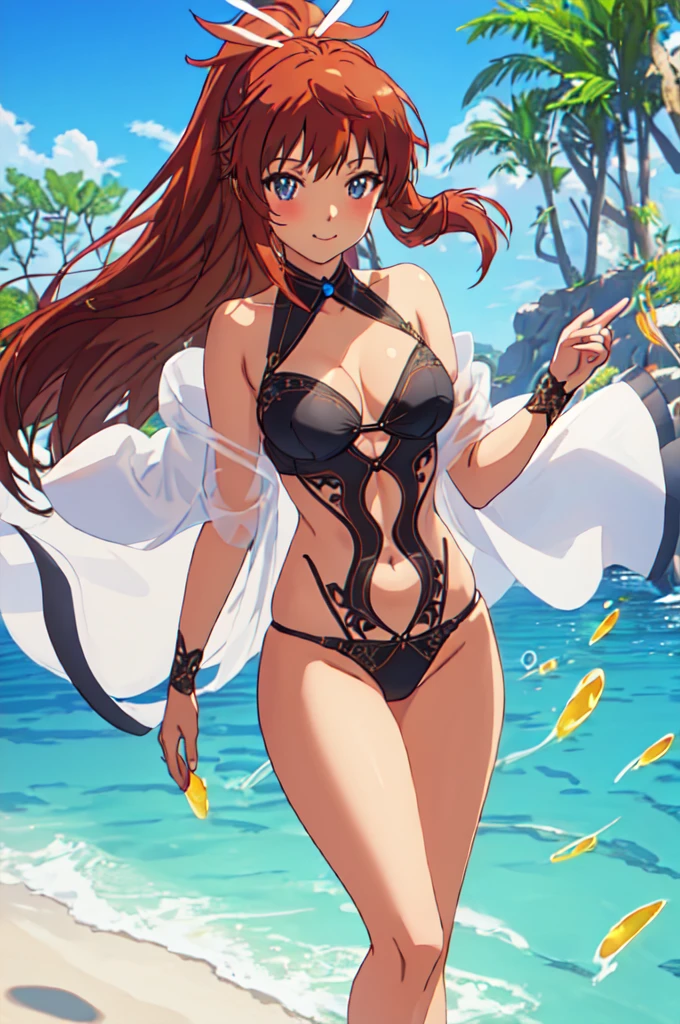 (highly detailed CG illustration), (masterpiece), (best quality), (ultra detailed), (illustration), (1female), standing, Fashion model, (detailed background), (ultra detailed body), (beautiful detailed body), (highly detailed body), beautiful detailed eyes, delicate beautiful face, Floating, (high saturation), (colorful splashes), colorful bubble,(shining), focus on face, floating flowers, floating hairs, (shining), best lighting, best shadow, 1female solo, solo, full body, (highly detailed CG illustration), blue_eyes, blush, brown_hair, bangs, long_hair, closed_mouth, ponytail, ribbon, hair_ribbon, red_hair, koshigaya_natsumi_nonnonbiyori, very seductive pose, very cute smile, (anime style), (highly detailed black sexy bikini), (beautiful detailed underwear), (ultra detailed underwear), (highly detailed underwear)
