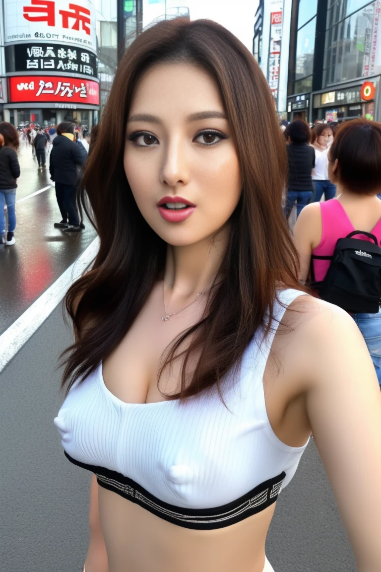 NSFW、(最high quality、masterpiece、Realistic、8K:1.4)、Very detailed、High Detail、high quality、High resolution、Beautiful woman、Age 35、((Showing her whole body))、(Delicate and beautiful face)、lipstick、eyeliner、eye shadow、(Vulgar face:1.3)、(Large Breasts)、((Tokyo、In the middle of the road in Shibuya))、(A large audience watches.:1.2)、((Don&#39;Wear panties:1.2))、(High heels)、((Black garter stockings:1.2))、((she is squatting、Spread your legs as far as you can:1.2))、((Place your hands behind your head、Show off your armpits:1.4))、((Detailed depiction of female genitalia:1.2)) 、(Lots of sweat) 、((Massive cumshot.:1.3))、((She was given a huge load of cum all over her face and body:1.3))、((Breasts are fully exposed))、((Nipples fully exposed))