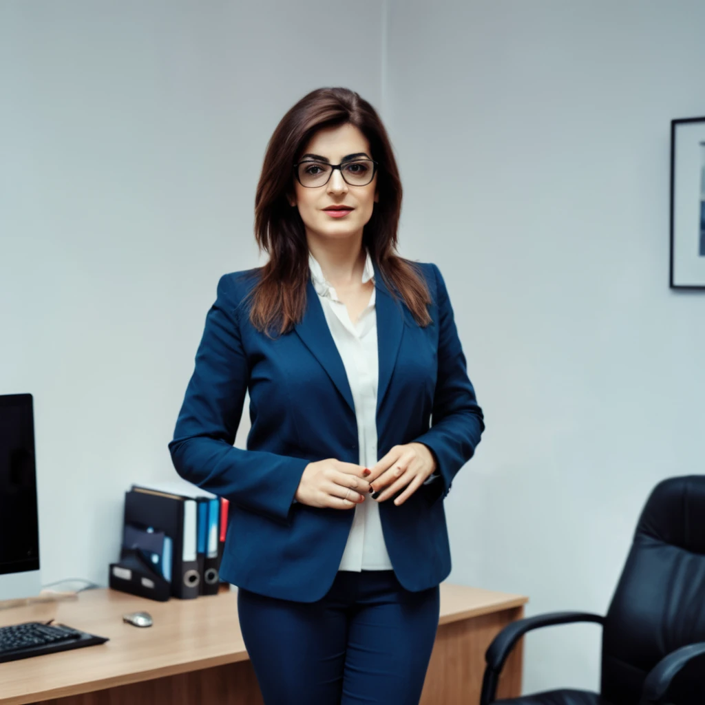 Glasses Nesrin cevadzade standing in office 