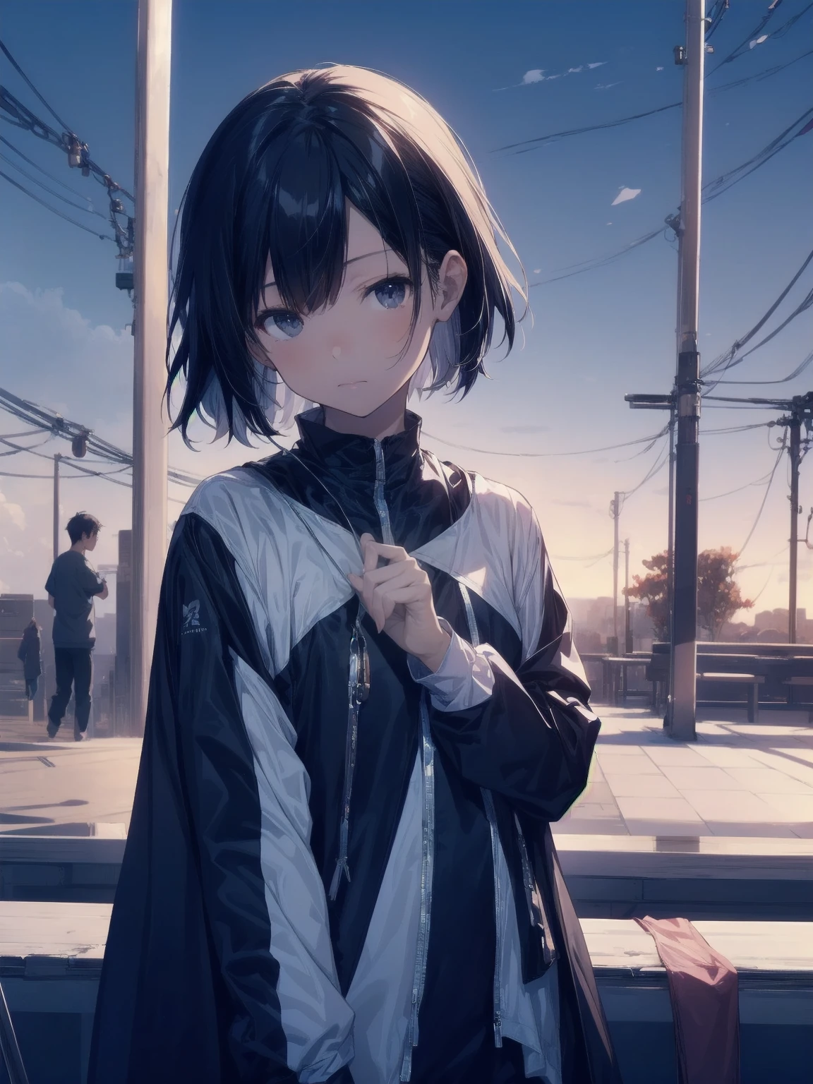 ultra-Top-quality by art God, ultra-detailed, high resolution, shinkai makoto style, anime moe artstyle, best anime 8k konachan wallpaper, pixiv contest winner, perfect anatomy, break,(Please draw a picture of a girl isitting sleepily on a bench by the poolside alone.),break, a hyperrealistic school girl, (Solo,lolita, , 13-ar-1.3),l limbs, complete fingers,a junior high s charm, (very short hair), wet hair, small round chest,slender body, Small butt, groin, Small black eyes,hanme,beautiful detailed eyes, well-proportioned iris and pupils, sleepy eyes, highres detailed hair, swimsuit, wet swimsuit, bare shoulders, thighs, in the school pool. break,super detailed skin, shiny skin, Best lighting powered by famous artist, 8k, illustration,UHD, textured skin,break,((artist:saiguchi_otoufu )), artist:clamp ,artist:carnelian ,artist:kantoku ,