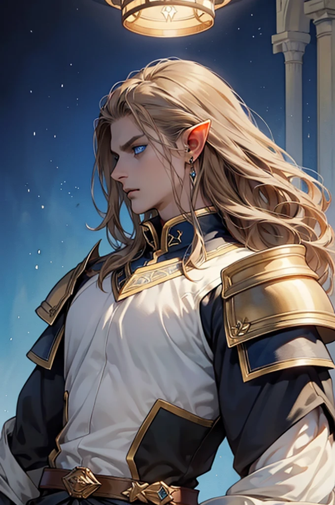 (masterpiece:1.2, best quality), (exquisite eyes: 1.2), ((solo)), (blue eyes:1.4), (exquisite eyes and exquisite face:1.3), ( beautiful and clear background: 1.2), (extremely detailed CG, super detailed, best shadows: 1.1), ((depth of field)), ((watercolor)), Beautiful Concept Art, (dark Background: 0.5), (Illustration: 1.1), (Extremely Delicate: 1.1), (Perfect Details: 1.1), Profile, long hair ,light brown hair,, solo,male, elf ears, ear piercings , black armor, black clothes,Fulllength, angry, big halo, strong, angel
