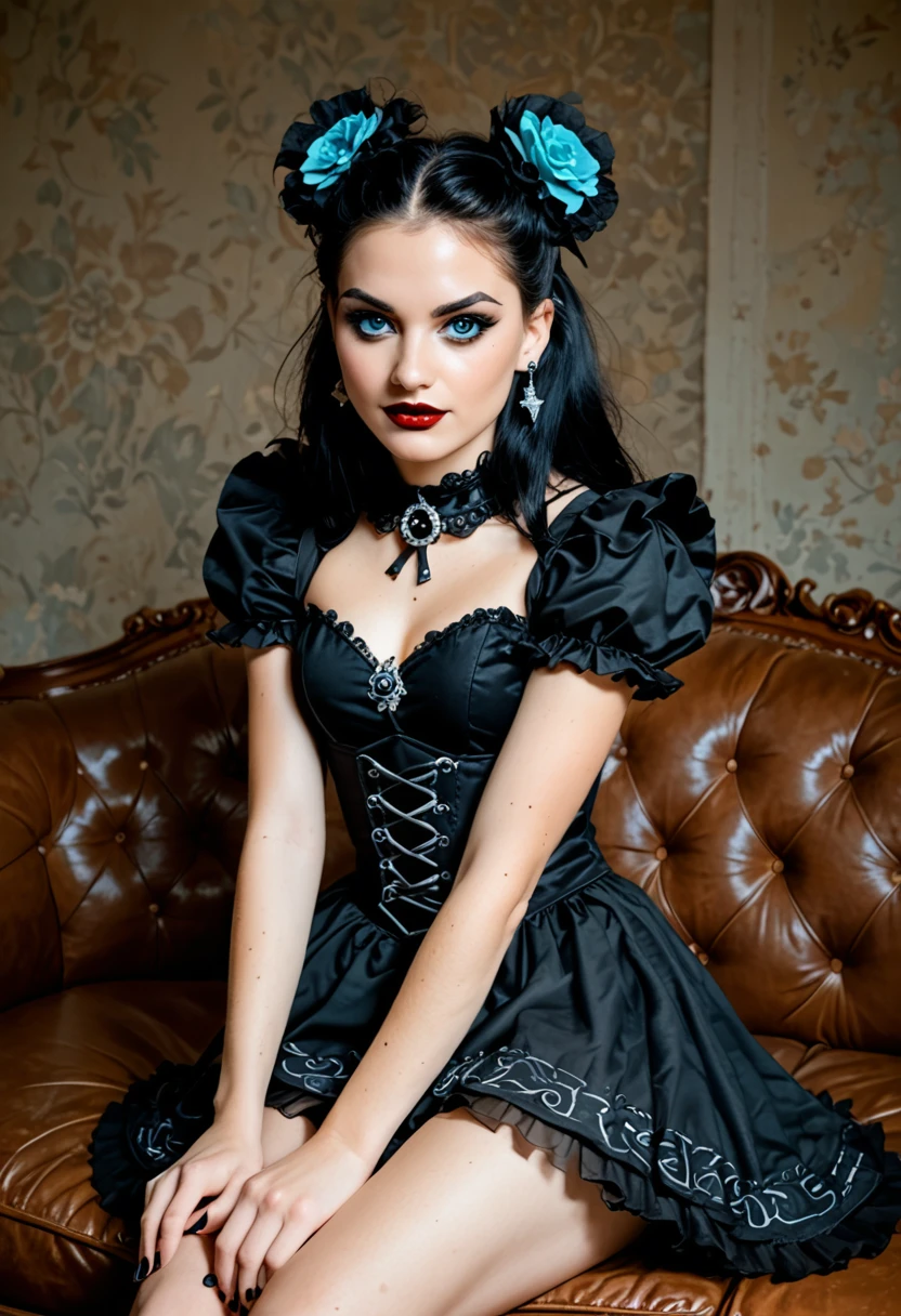 epiCPhotoGasm , realist, 1 girl, 18 years old, Human, parts, light blue fur, wide, multicolor fur, Gothic style, (((Totalmente naked ))), , gothic armor, Gothic accessories, pretty eyes, bright colors, High contrast, vivid lighting, naked, sitting, legs open