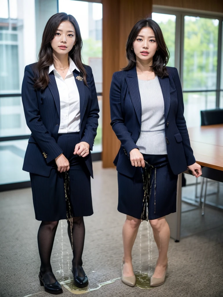 (masutepiece,High quality,16k:1.1),(depth of fields:1.3) ,((front body:1.35)),Japanese ,Woman, ((business suit, black vertical striped pencil skirt )), tights,huge breasts, voluptuous, thicc, curvy,(Looking at Viewer:1.3),(full body shot:1.2),(Beautiful Morning view of town:1.2),peeing self, wetting her clothes, can't hold her pee face, wetting herself desperate, pee desperation pose, her body can't hold her pee and wets herself ultra desperate in the middle of the cicty in absolute desperaton wetting herself, pee runing down her legs, standing up, hyper pee desperate face, big pee pudle