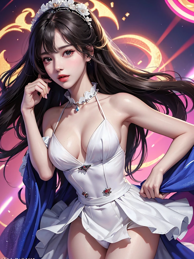 ((((Best Quality, 8K, 32K, masterpiece, 1.2)))),{{solo}},nsfw,{{{Artist: EUPHORIA's style}}},((perfect beautiful face:1.2)), in love hotel, wearing, idol dress, netorare, netorare face, spreading pussy with fingers, embarrassed, high quality of vagina, vivid pussy,((a lot of public hairs:1.1)),