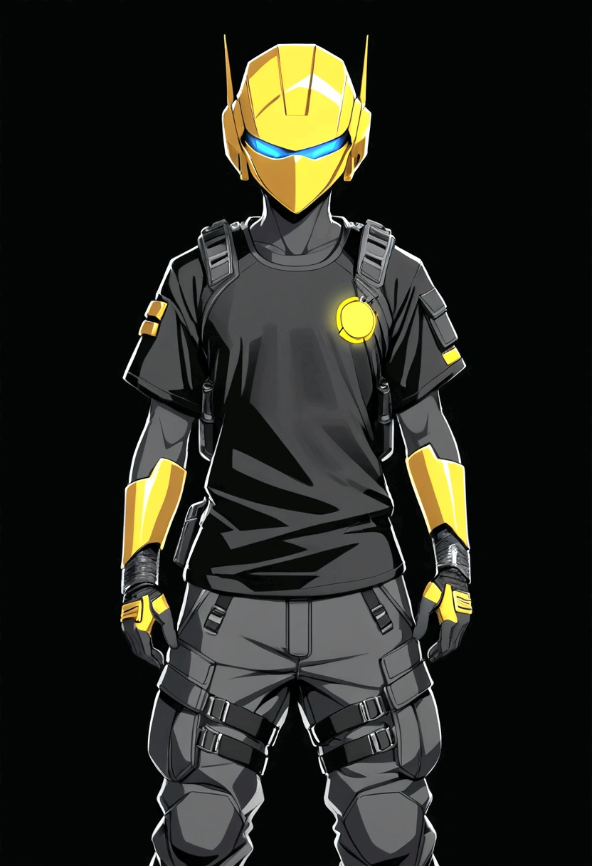 Illustration for techwear, Iron Flash, Japanese VIBE street style detailed design and urban style t-shirt design, full view body, blank full black background