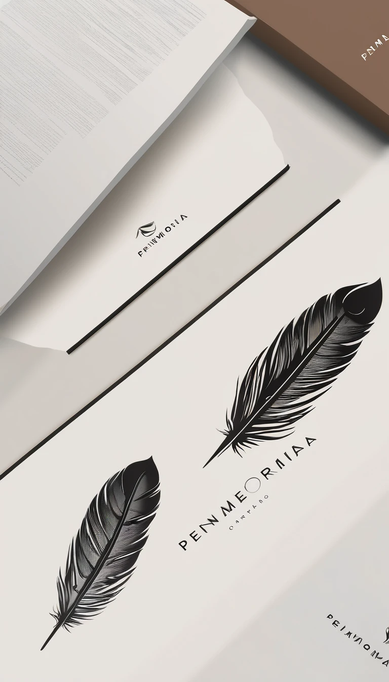 A minimal, modern, simple, cinematic logo design for the brand “Penamemoria". Create a modern, minimalistic, high-quality, logo of a bird feather
