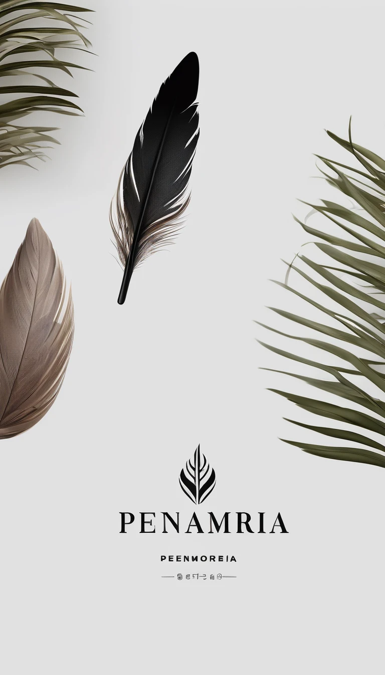 A minimal, modern, simple, cinematic logo design for the brand “Penamemoria". Create a modern, minimalistic, high-quality, logo of a bird feather
