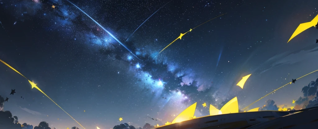 Starry sky, black, bright yellow and white stars 