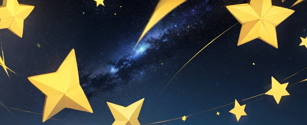 Starry sky, black, bright yellow and white stars 